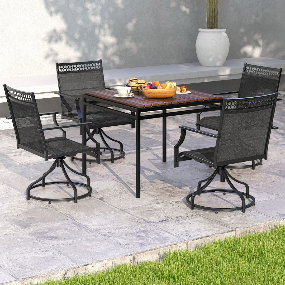 Patio Swivel Dining Chairs Set of 2 with Quick-Drying Fabric-Grey