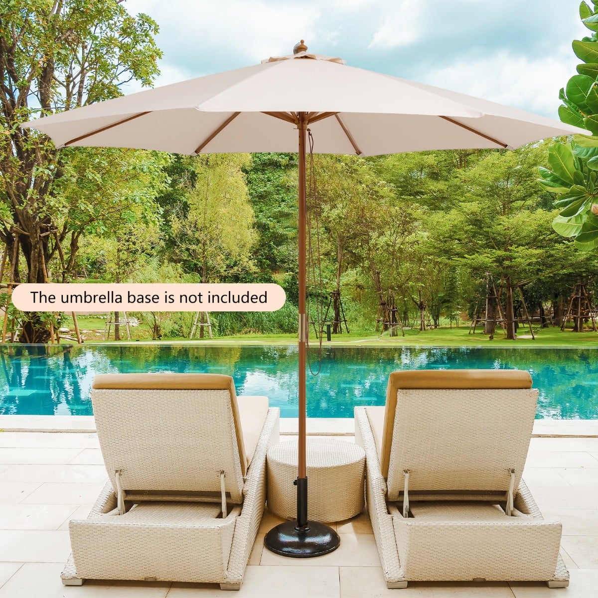 295 x 295 cm Patio Umbrella with Pulley Lift and Ventilation Hole-Beige