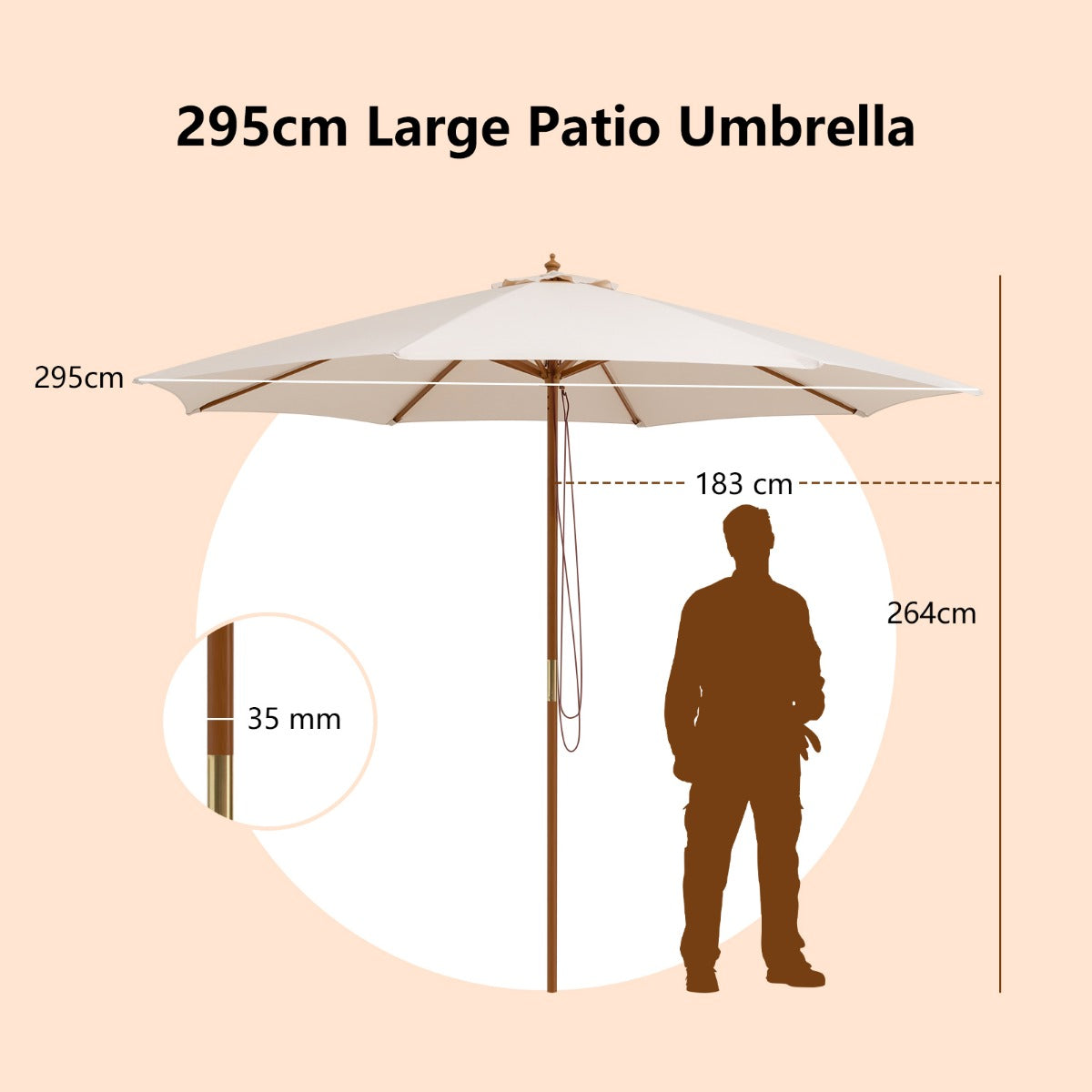 295 x 295 cm Patio Umbrella with Pulley Lift and Ventilation Hole-Beige