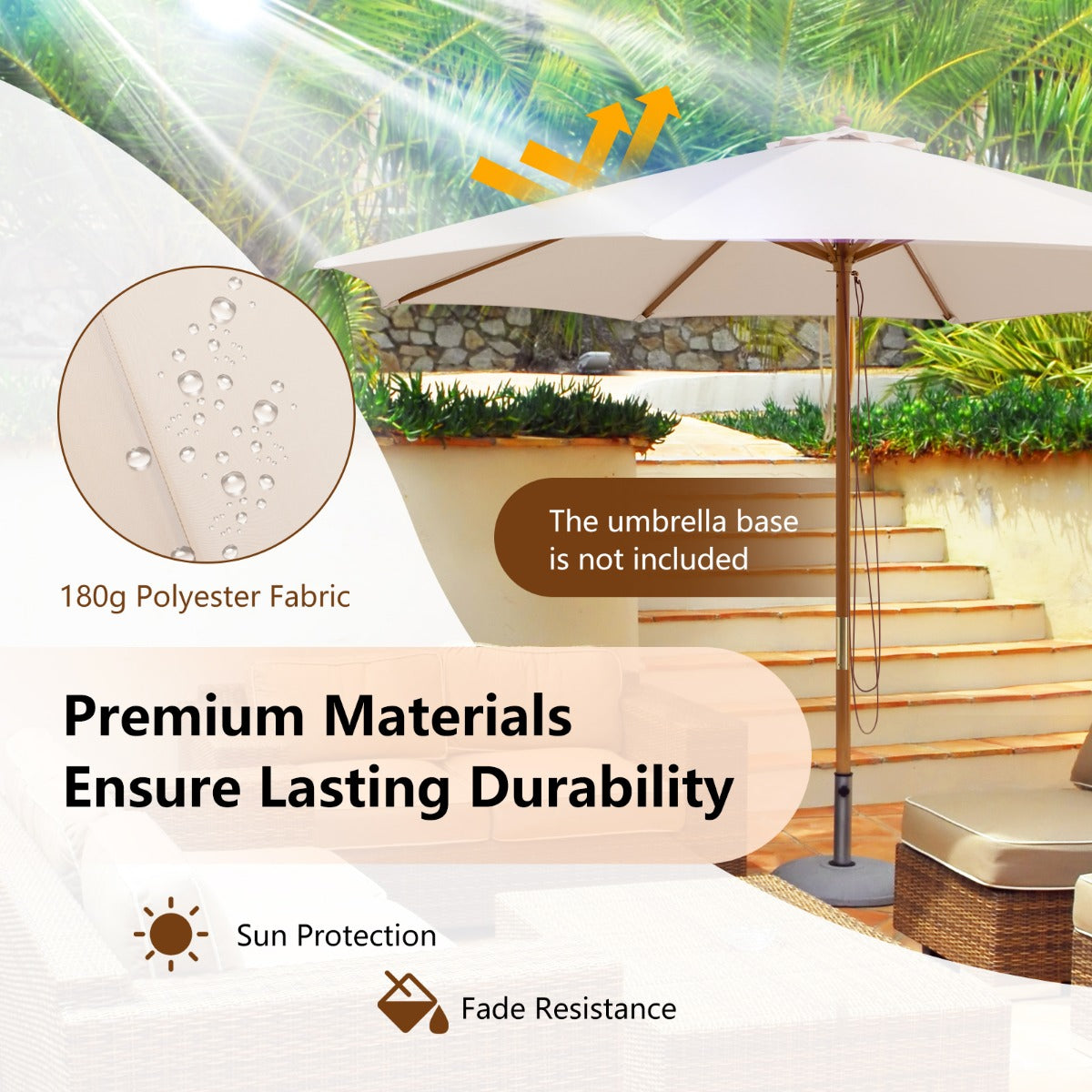 295 x 295 cm Patio Umbrella with Pulley Lift and Ventilation Hole-Beige