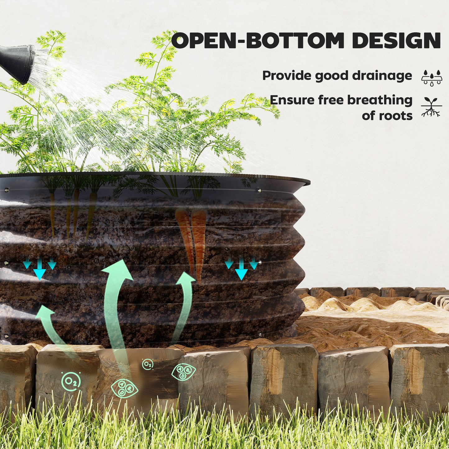 Outsunny Set of 2 Raised Garden Bed, Metal Planter Box with Safety Edging, Easy-to-assemble Stock Tank, Dark Grey