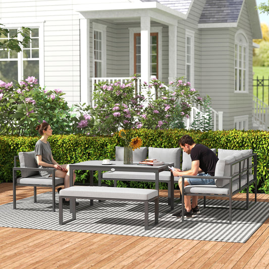 Outsunny Six Piece L Shaped Garden Furniture Set with 3 Loveseats - Grey