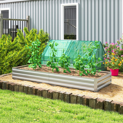 Outsunny Metal Raised Garden Bed Planter Box Outdoor Planters for Growing Flowers, Herbs, Green, Silver