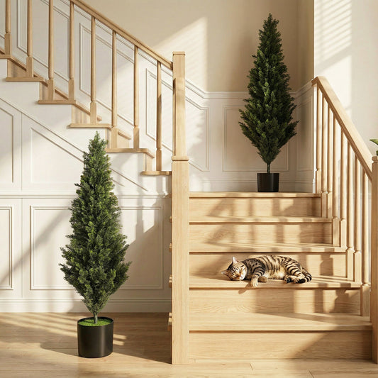 HOMCOM Set of 2 Decorative Artificial Plants Cypress in Weighted Pot, Fake Plant with 1092 Leaves, 120 cm