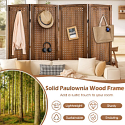 170cm 4-Panel Folding Room Divider with 360° Metal Hinges and Solid Wood Frame-4-Panel