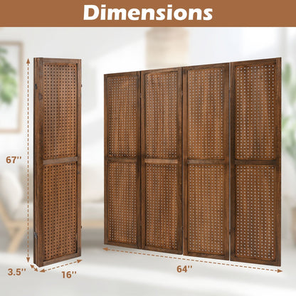 170cm 4-Panel Folding Room Divider with 360° Metal Hinges and Solid Wood Frame-4-Panel