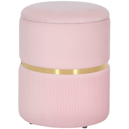 HOMCOM Velvet-Feel Storage Ottoman - Pink