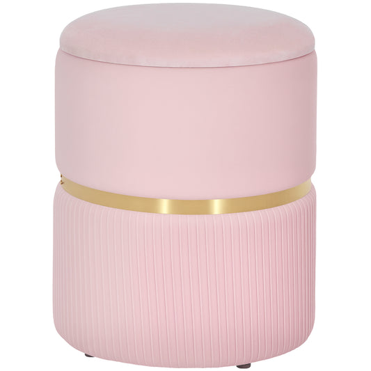 HOMCOM Velvet-Feel Storage Ottoman - Pink