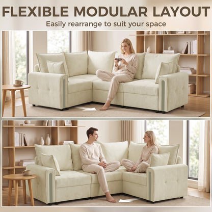 HOMCOM 228cm L Shaped Sofa with Lift-Up Storage, 3-Seater Sectional Sofa with Wide Deep Seat, Beige