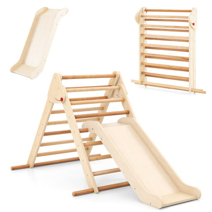 Pikler Triangle Set Foldable Triangle Climber with Slide-Natural