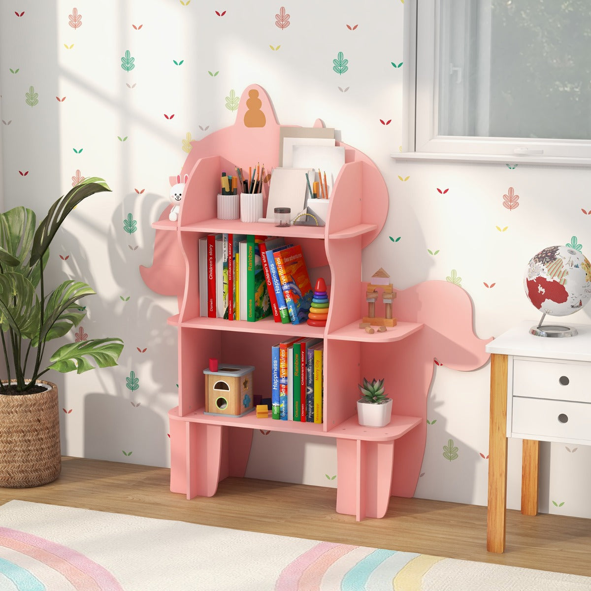 Kids Toy Storage Organizer with Anti-Toppling System for Play Room Nursery Kindergarten-Pink