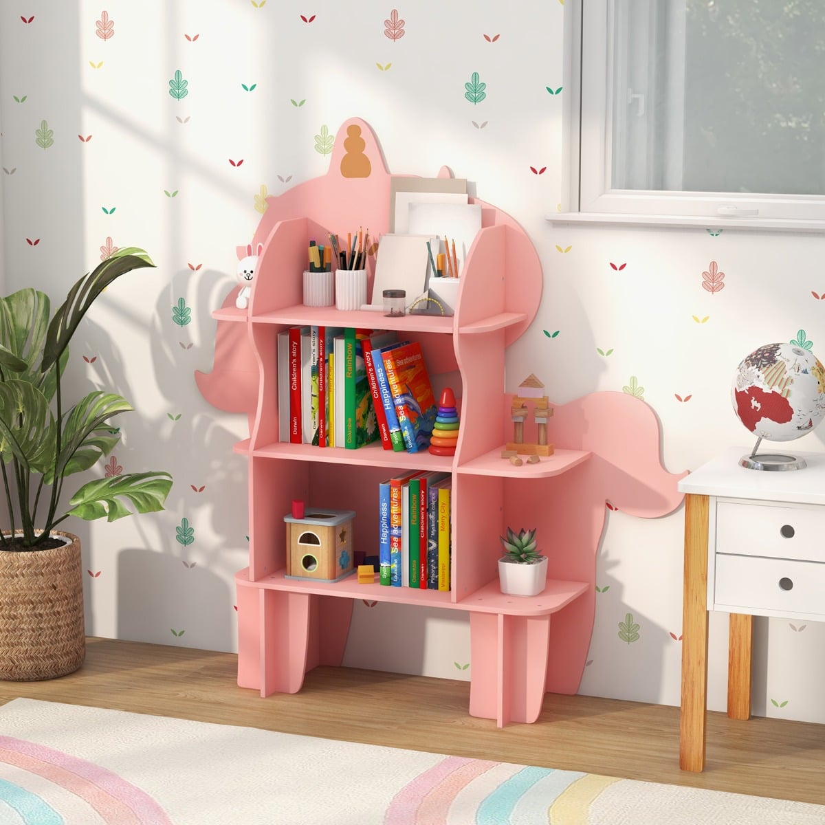 Kids Toy Storage Organizer with Anti-Toppling System for Play Room Nursery Kindergarten-Pink