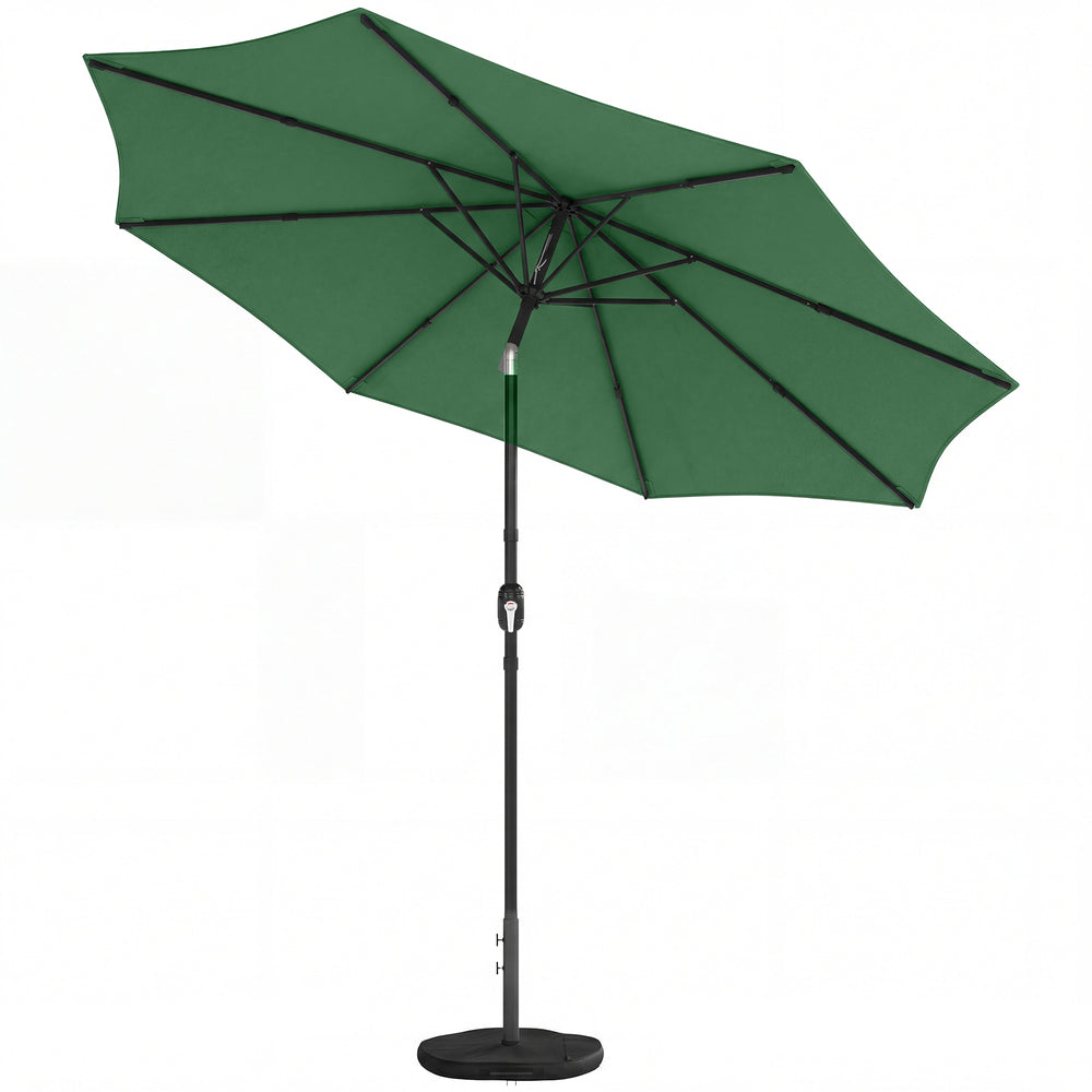 Outsunny 2.7 m Garden Parasol Umbrella with Cross Base and Sandbag, Retractable Ribs, Outdoor Table Market Umbrella, Green