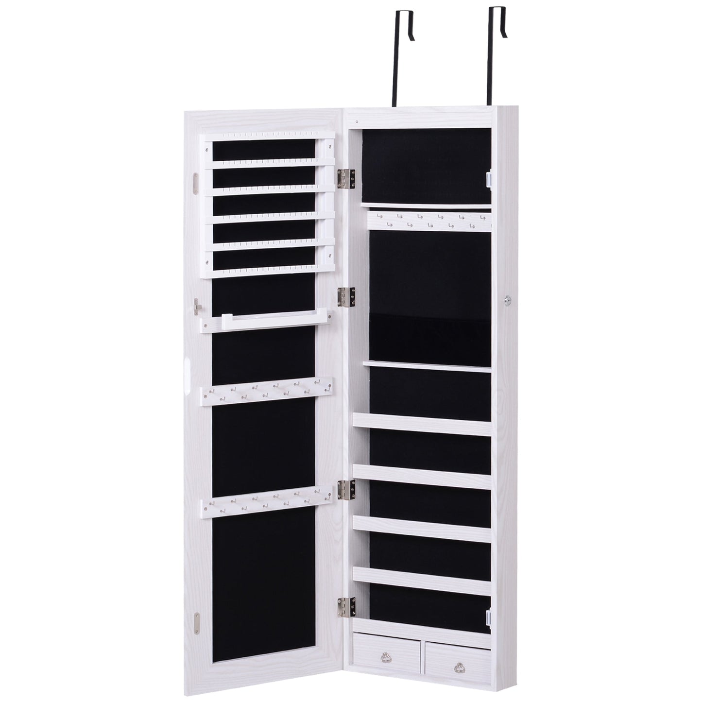 HOMCOM Jewelry Cabinet with Mirror and LED Lights, Lockable Makeup Cosmetics Jewellery Organiser, Mirror with Storage for Bedroom Dressing Room, White