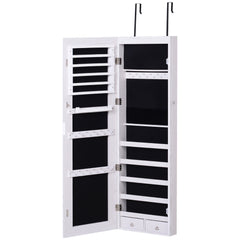 HOMCOM Jewelry Cabinet with Mirror and LED Lights, Lockable Makeup Cosmetics Jewellery Organiser, Mirror with Storage for Bedroom Dressing Room, White