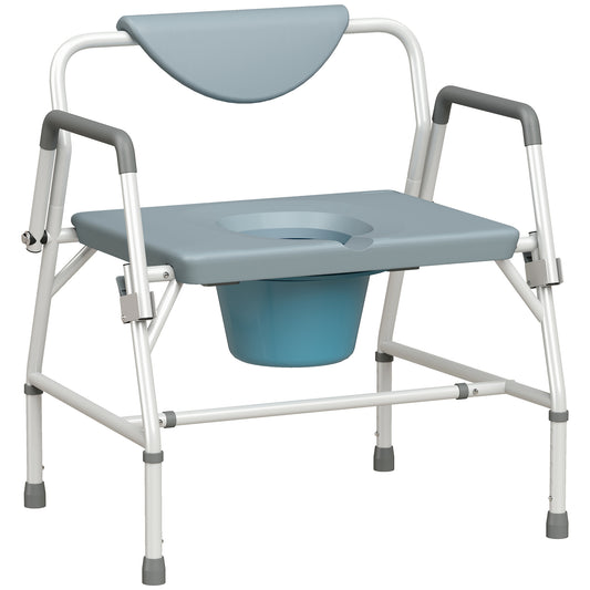 HOMCOM Height Adjustable Bedside Commode, Heavy Duty Commode Toilet Chair with Flip-Up Arms, White and Grey