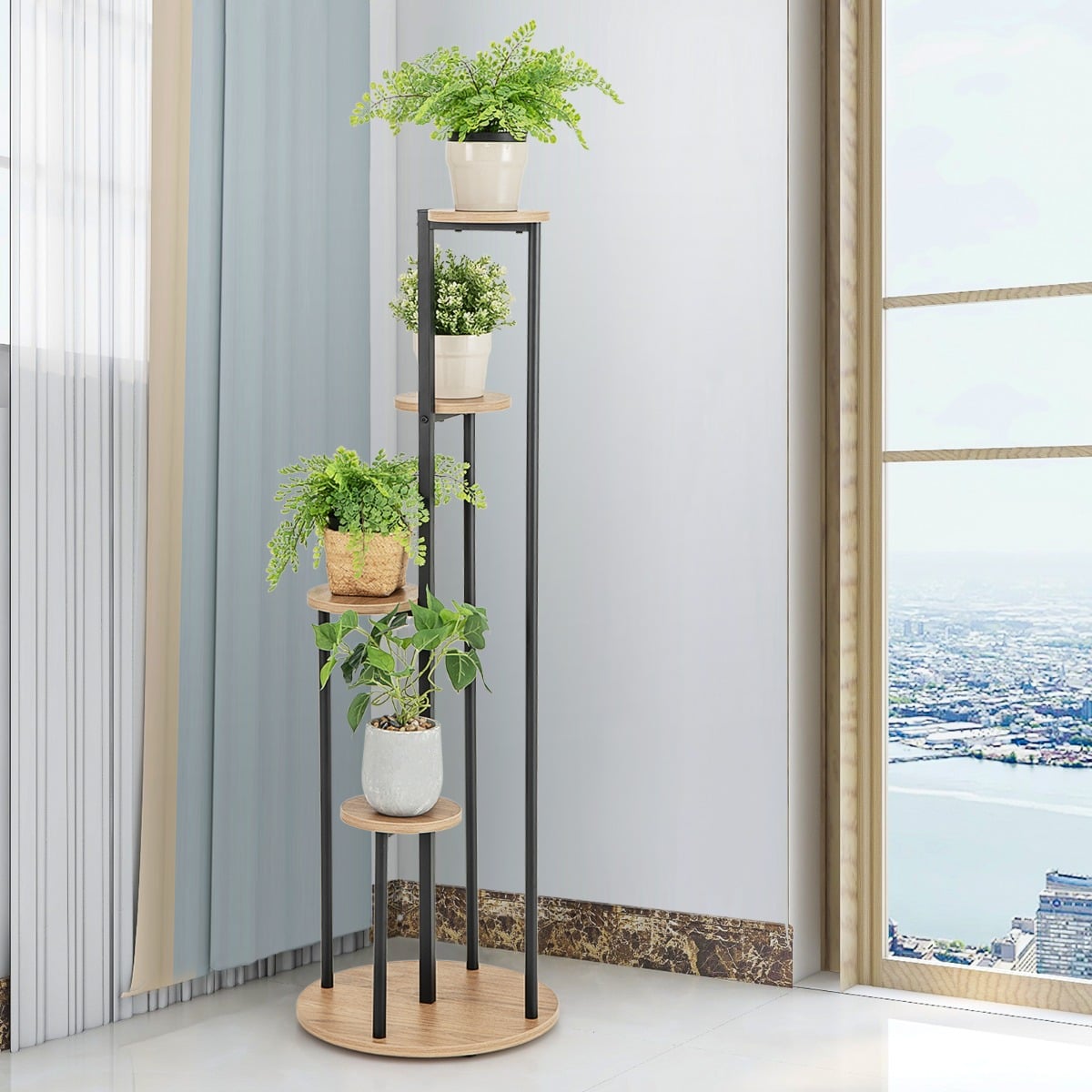 tall plant stands indoor uk Heavy-Duty Tall Corner Indoor Metal Plant Stand for Potted Plant-Natur – Furniture Gold