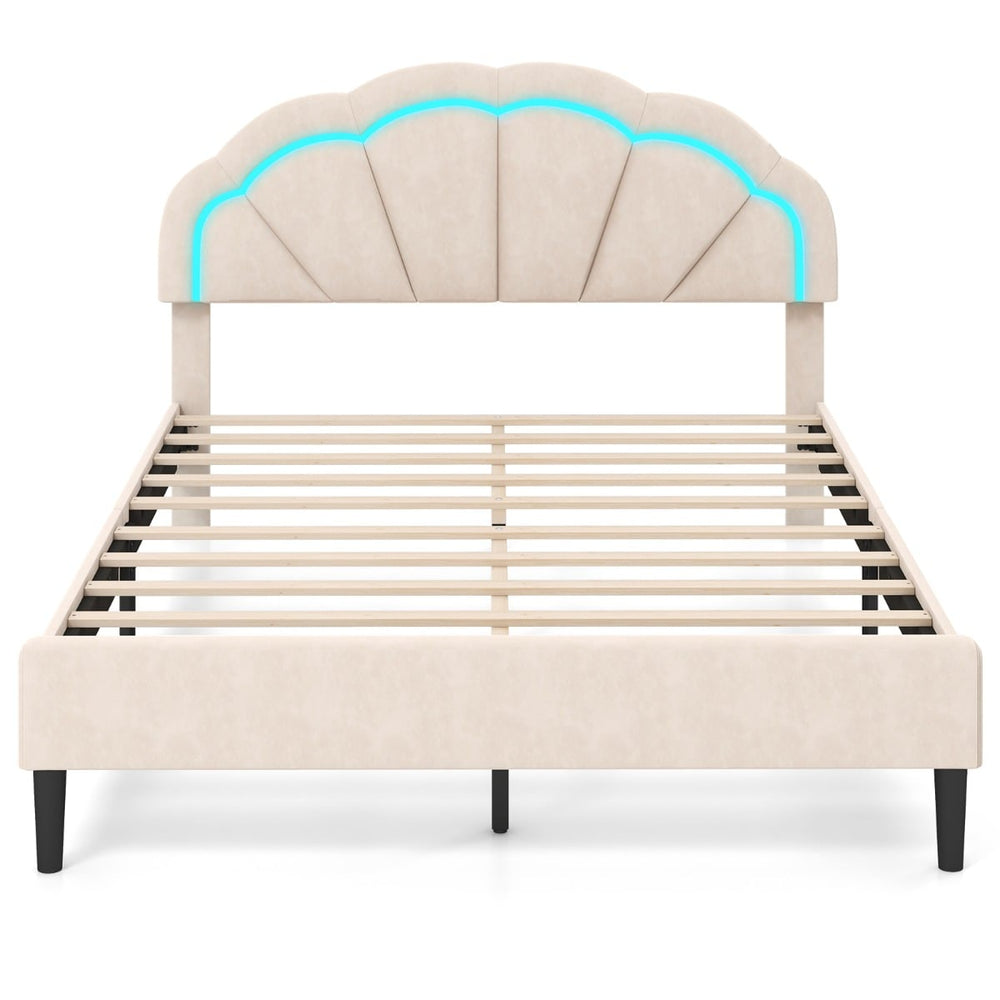Platform Bed with Adjustable Petal Headboard and Wooden Slats Support-King Size