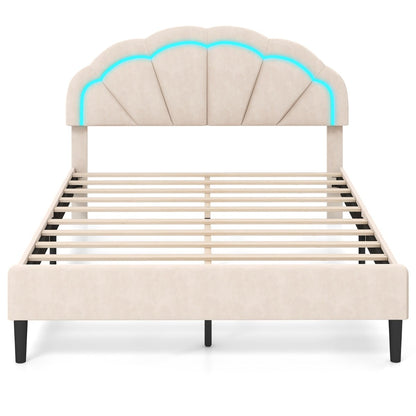 Platform Bed with Adjustable Petal Headboard and Wooden Slats Support-King Size