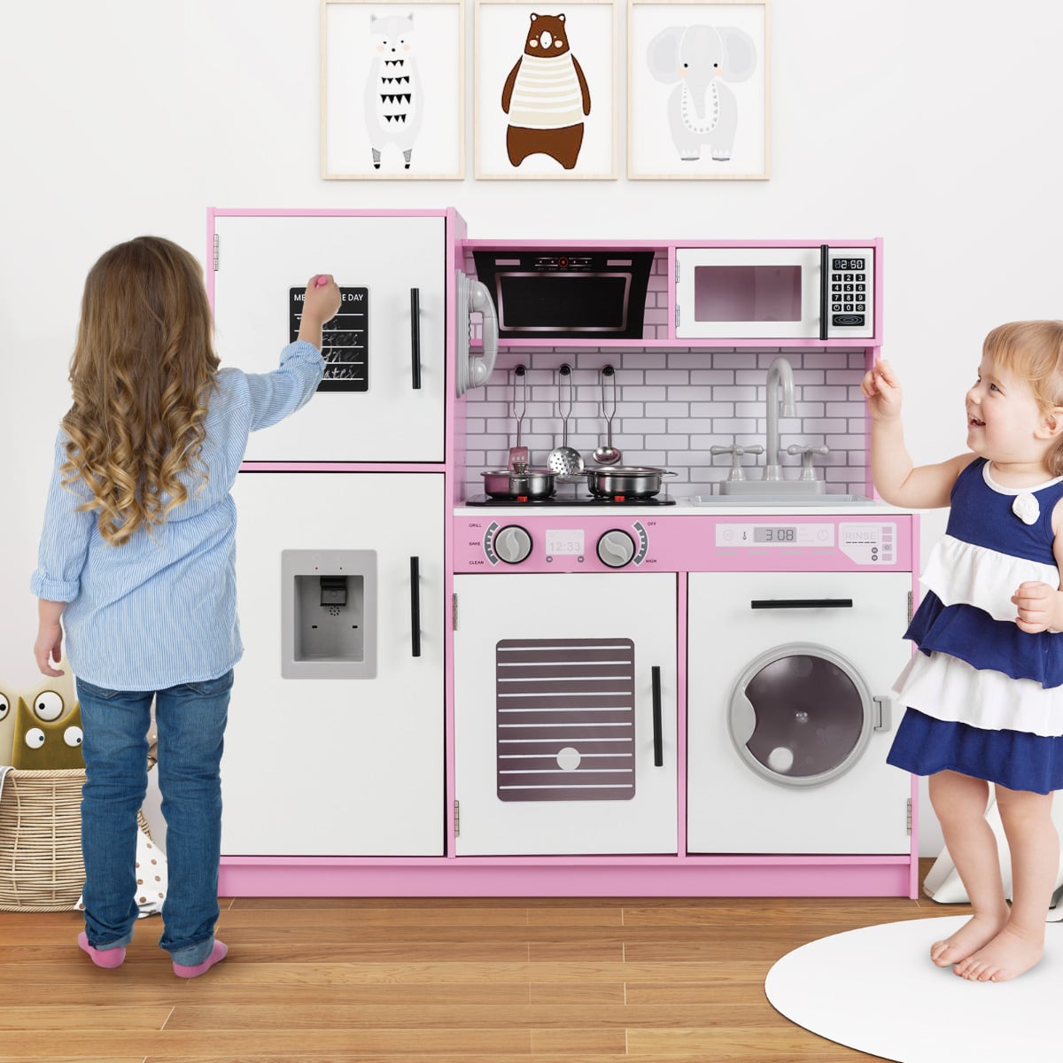Play Kitchen Toy Set with Oven and Washing Machine for Aged 3+ Years Old-Pink
