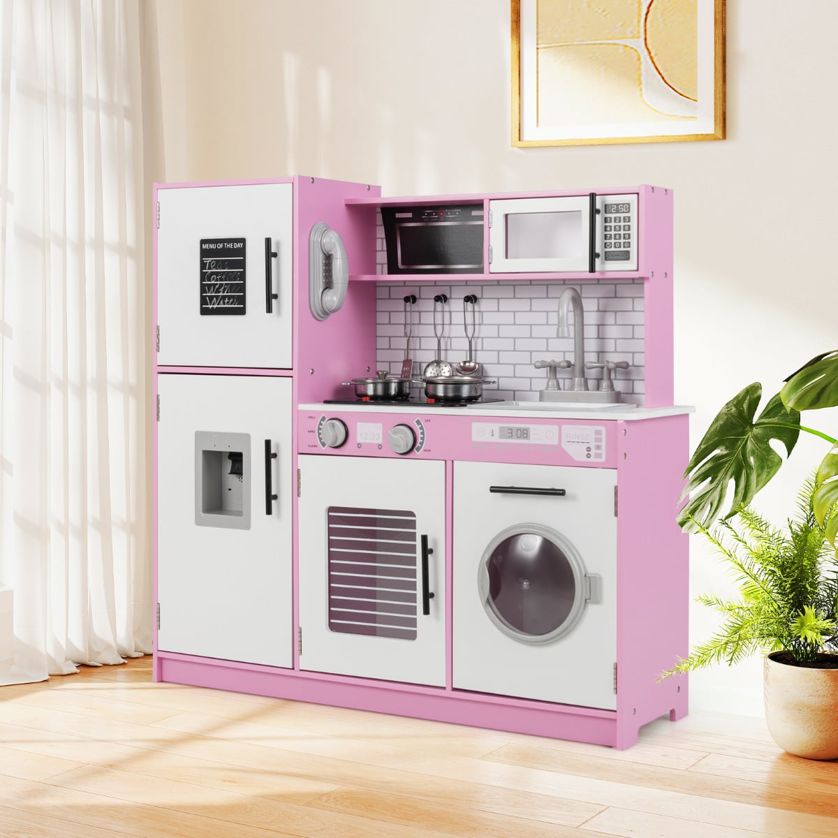 Play Kitchen Toy Set with Oven and Washing Machine for Aged 3+ Years Old-Pink