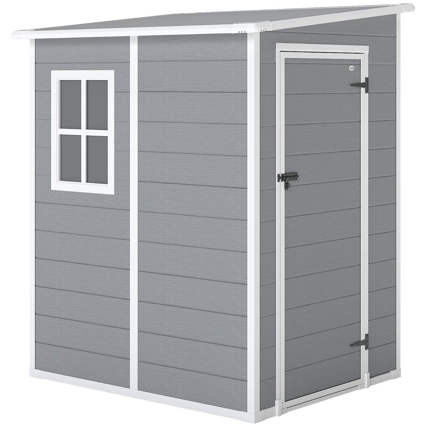 Outsunny 4'x5' Garden Storage Shed, Lean to Shed, Lockable Garden Shed with Window, Vent and Plastic Roof, Grey
