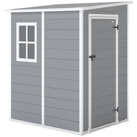 Outsunny 4'x5' Garden Storage Shed, Lean to Shed, Lockable Garden Shed with Window, Vent and Plastic Roof, Grey