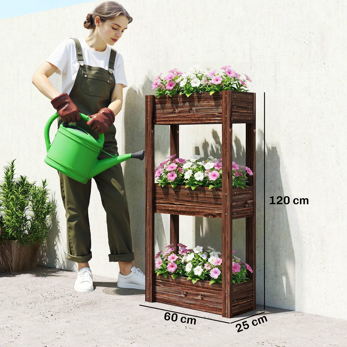 Outsunny 3-Tier Wooden Raised Planter, Raised Garden Bed on Legs with Drainage Holes and Bed Liner, Elevated Garden Planter