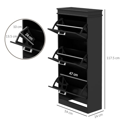 HOMCOM Three-Drawer Minimalistic Shoe Cabinet - Black