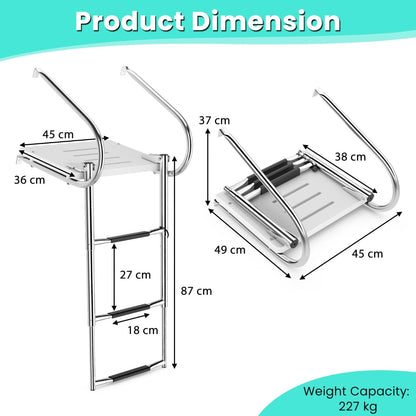 3-Step Telescoping Boat Ladder with Fiberglass Platform and 2 Handrails