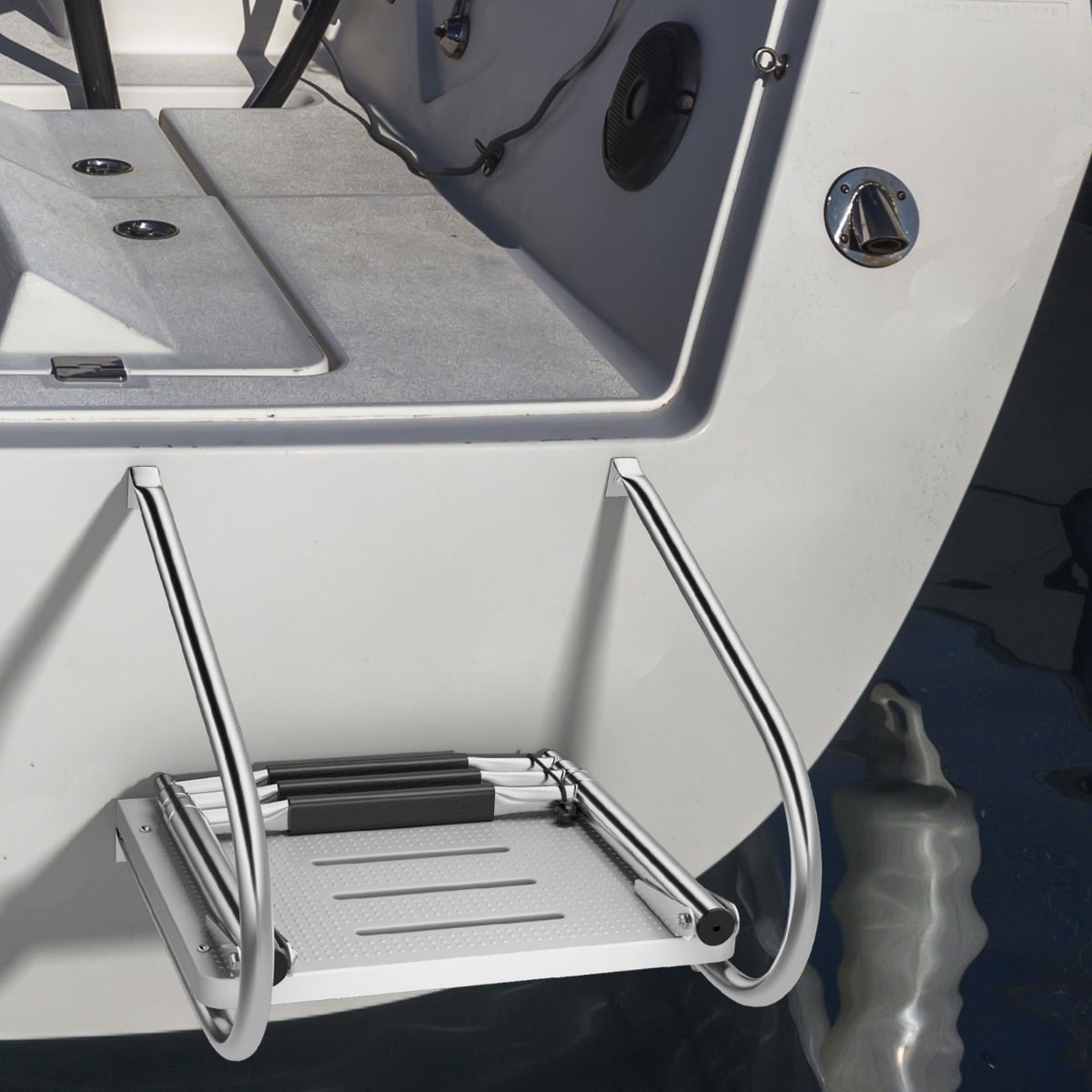 3-Step Telescoping Boat Ladder with Fiberglass Platform and 2 Handrails