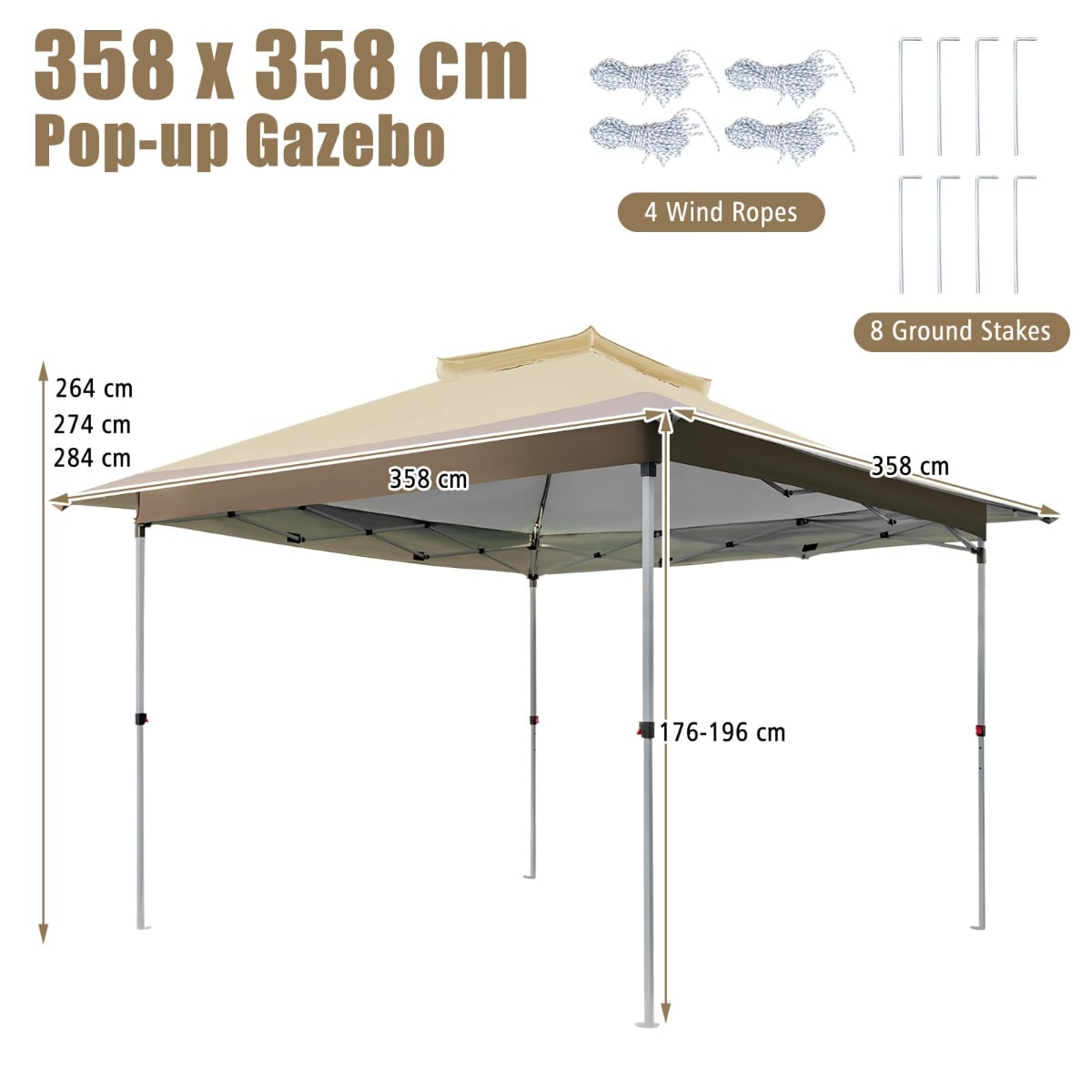 Pop up Gazebo with Vented Top and Portable Canopy Shelter-without Mesh Netting