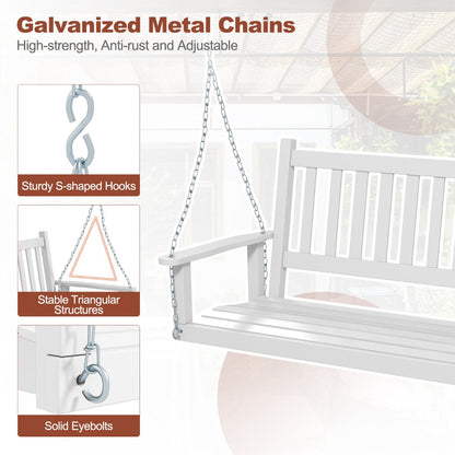 3-Person Wooden Outdoor Porch Swing with 800 lbs Weight Capacity-White
