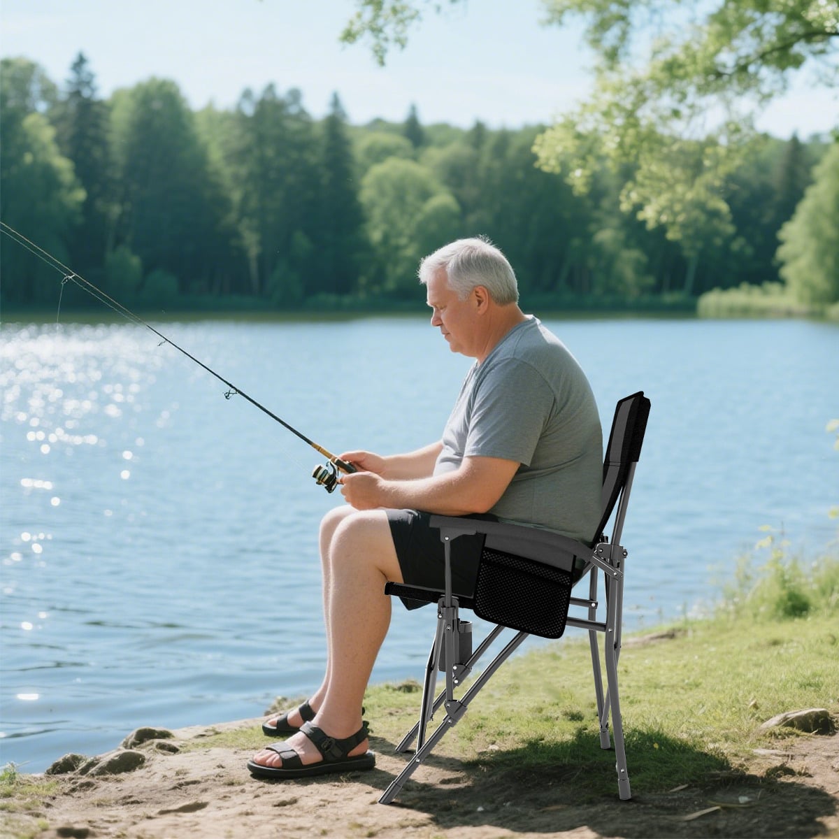 Portable Camping Chair Outdoor Folding Oxford Cloth Chair-Black-1 Piece
