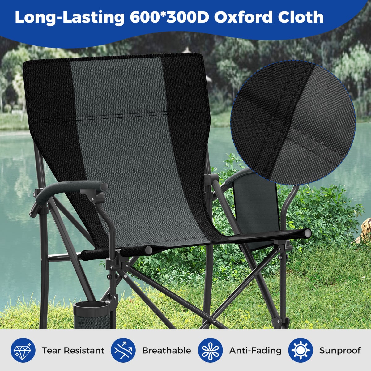 Portable Camping Chair Outdoor Folding Oxford Cloth Chair-Black-1 Piece