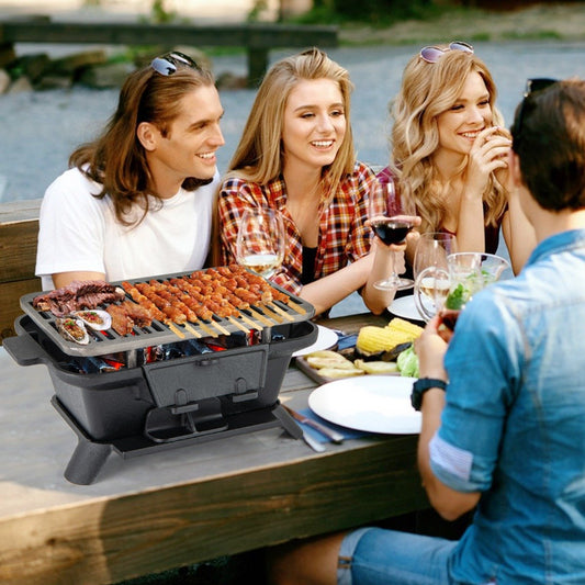 Portable Charcoal Grill with Double-sided Grilling Net