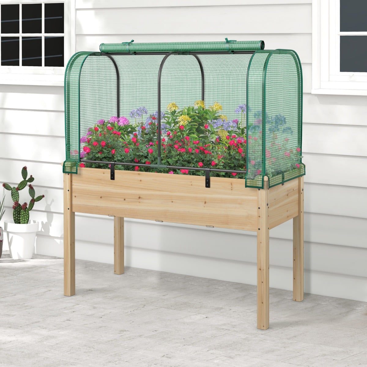 Portable Garden Patio Greenhouse with Roll-up Zipper Door and Waterproof Sun-Protective PE Cover-Green