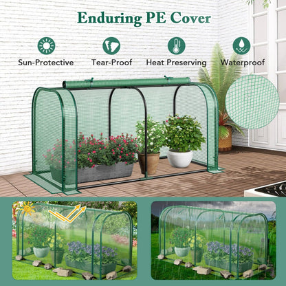Portable Garden Patio Greenhouse with Roll-up Zipper Door and Waterproof Sun-Protective PE Cover-Green