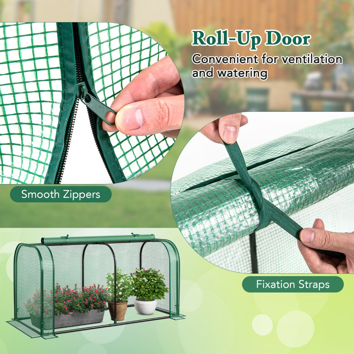 Portable Garden Patio Greenhouse with Roll-up Zipper Door and Waterproof Sun-Protective PE Cover-Green