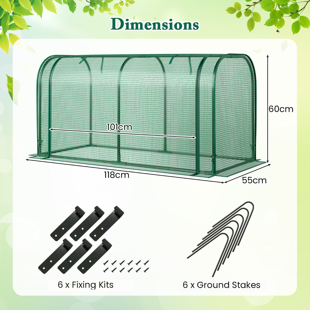Portable Garden Patio Greenhouse with Roll-up Zipper Door and Waterproof Sun-Protective PE Cover-Green