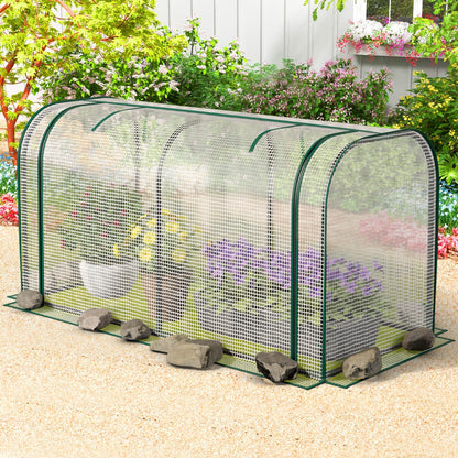 Portable Garden Patio Greenhouse with Roll-up Zipper Door and Waterproof Sun-Protective PE Cover-White