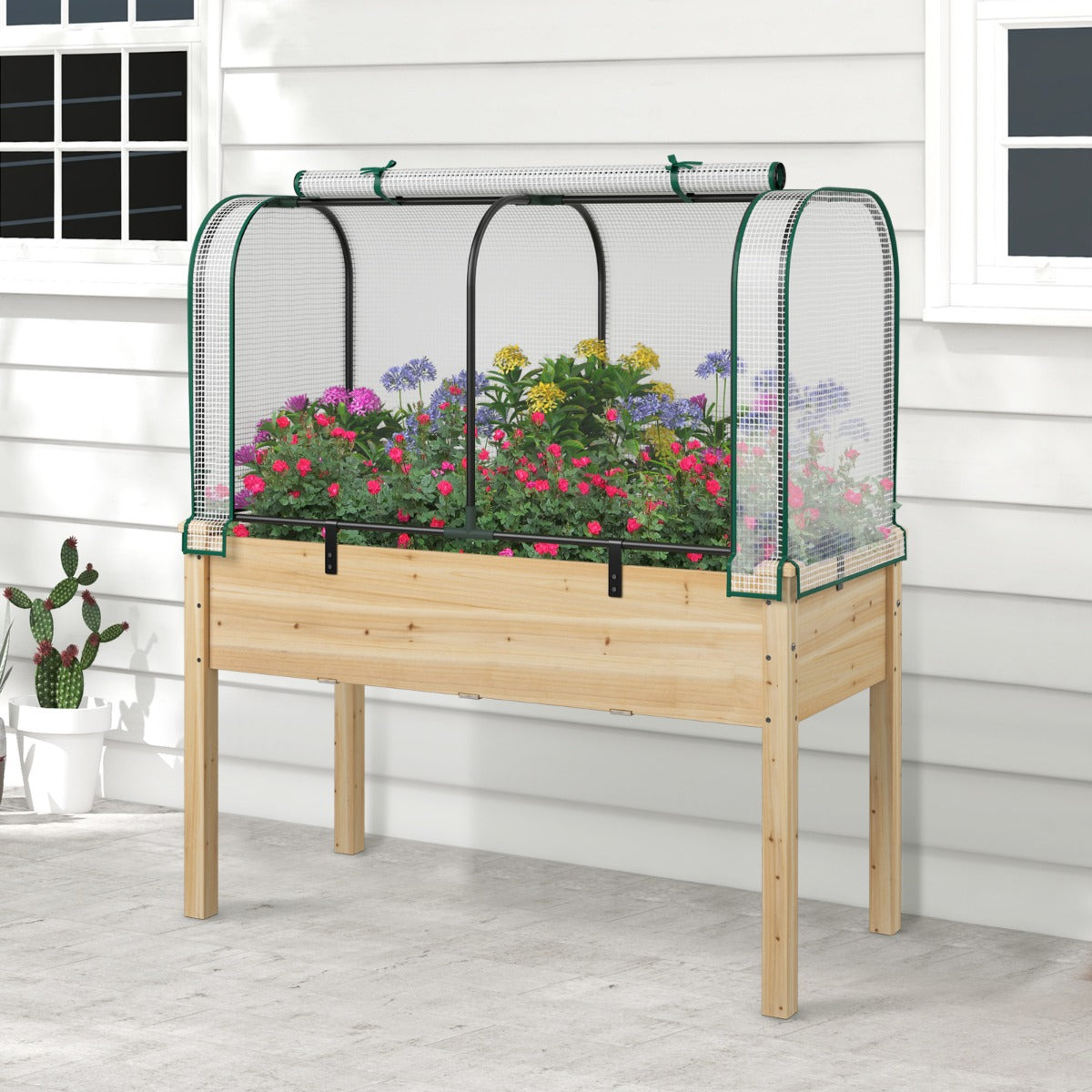 Portable Garden Patio Greenhouse with Roll-up Zipper Door and Waterproof Sun-Protective PE Cover-White