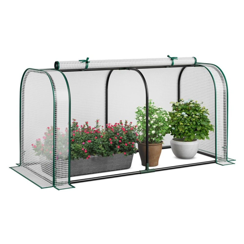 Portable Garden Patio Greenhouse with Roll-up Zipper Door and Waterproof Sun-Protective PE Cover-White