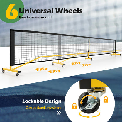 Portable Regulation Size Pickle Ball Net System with 6 Lockable Wheels