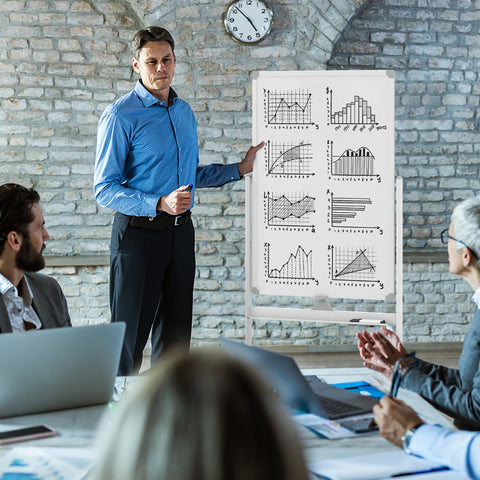 Double-sided mobile whiteboard with pen tray & accessories for school office 60 x 90 cm white