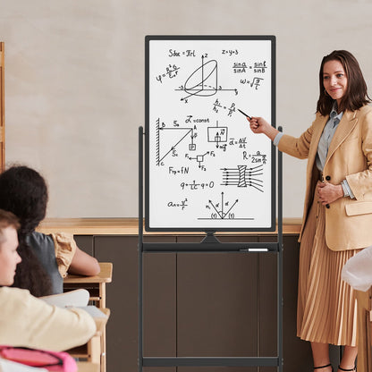 Double-sided mobile whiteboard with pen tray & accessories for school office 60 x 90 cm black