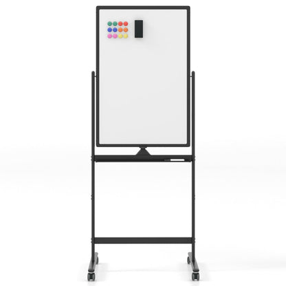 Double-sided mobile whiteboard with pen tray & accessories for school office 60 x 90 cm black