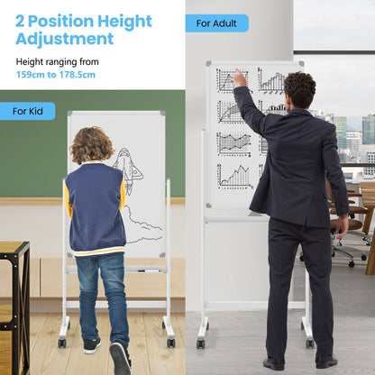 Double-sided mobile whiteboard with pen tray &amp; accessories for school office 60 x 90 cm white