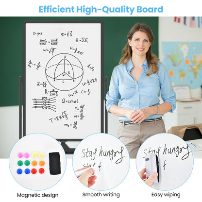 Double-sided mobile whiteboard with pen tray & accessories for school office 60 x 90 cm black