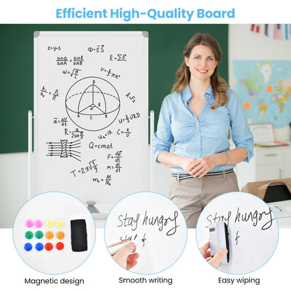Double-sided mobile whiteboard with pen tray &amp; accessories for school office 60 x 90 cm white